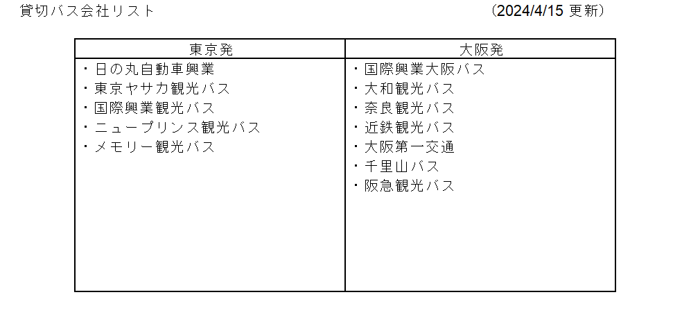 貸切バスリスト(2024年4月15日更新)